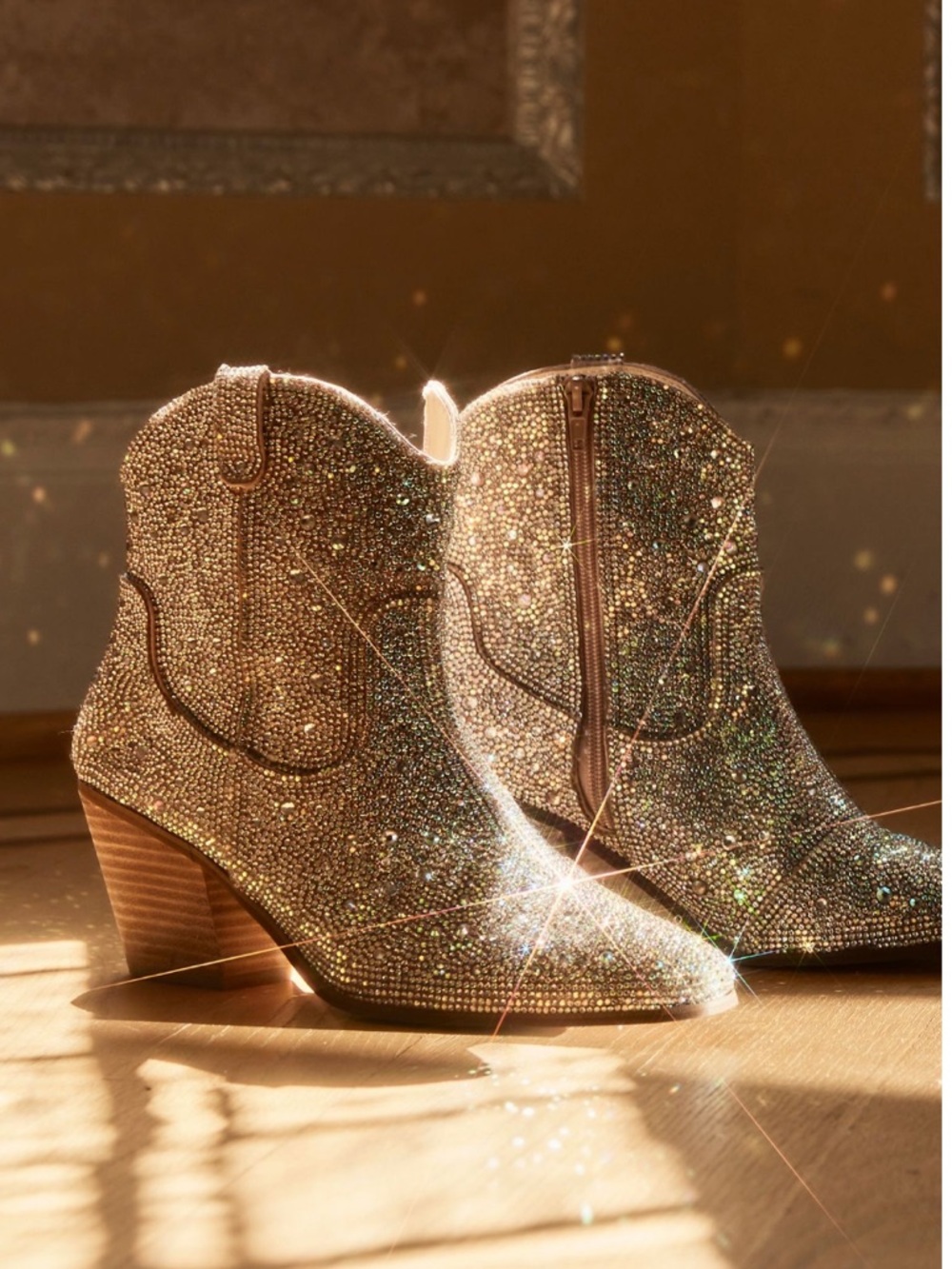 Free People Gold Crystal Western Ankle Boots